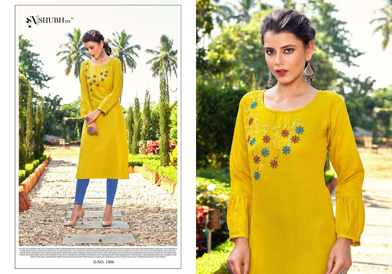 AMUL VOL-5 BY SHUBH NX 1001 TO 1010 SERIES BEAUTIFUL COLORFUL STYLISH FANCY CASUAL WEAR & ETHNIC WEAR & READY TO WEAR MAGIC SLUB WITH EMBROIDERY KURTIS AT WHOLESALE PRICE